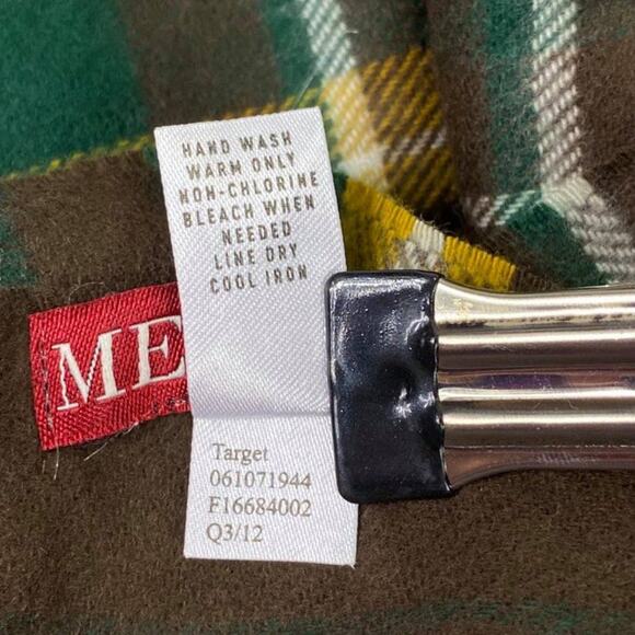 Soft Merona Unisex Tartan Plaid Fringe Scarf 65" X 11" Brown Tan Yellow Green - Picture 9 of 9